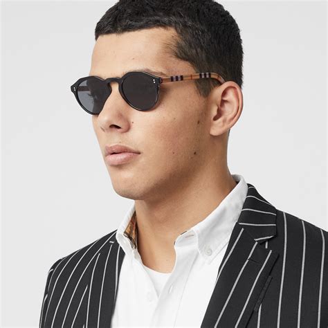 burberry sunglasses men 40584581|Check Rectangular Sunglasses in Black/beige .